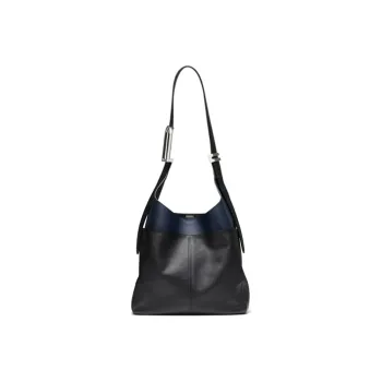 Delvau So Cool Cow Leather Shoulder Bag Women's Black Marine Blue Patchwork