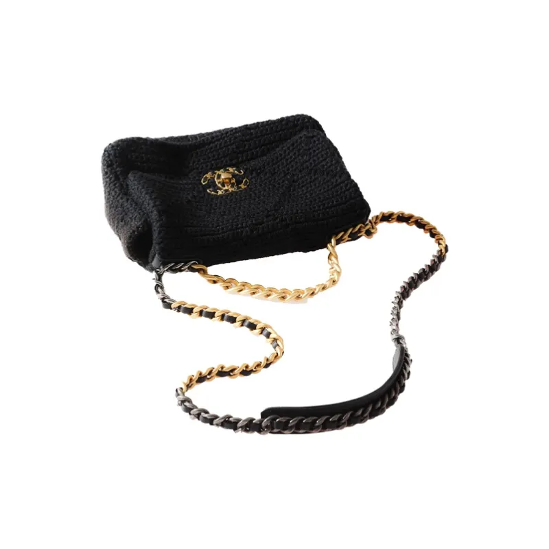 CHANEL 19Bag Hooked Flower Handbag Women's Black-2