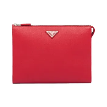 PRADA Saffiano Leather Clutch Men's Red