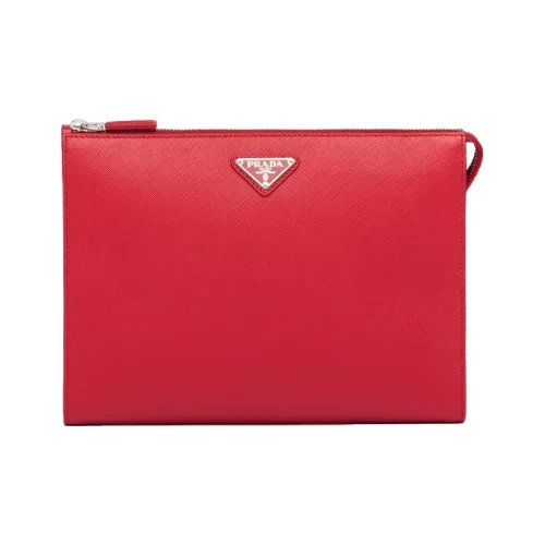 PRADA Saffiano Leather Clutch Men's Red
