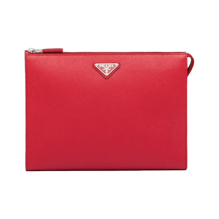 PRADA Saffiano Leather Clutch Men's Red-0