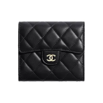 CHANEL Classic Flap CF Sheepskin Wallet Women's Black