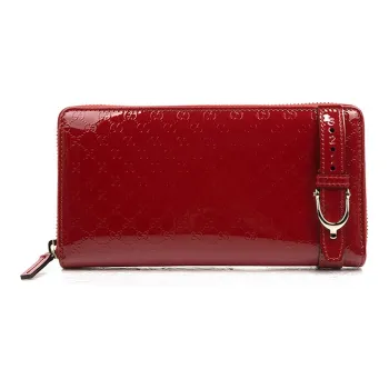 GUCCI Patent Leather Long Zip Closure Wallet With Money Clip Women's Red