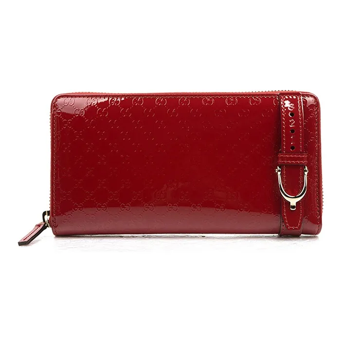 GUCCI Patent Leather Long Zip Closure Wallet With Money Clip Women's Red-0
