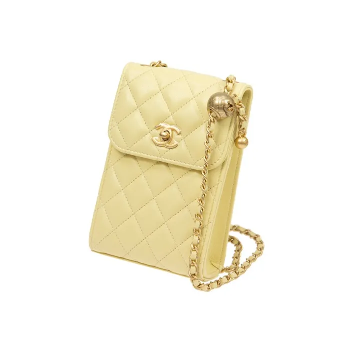 CHANEL Lambskin Cell Phone Pouch Women's Yellow-1