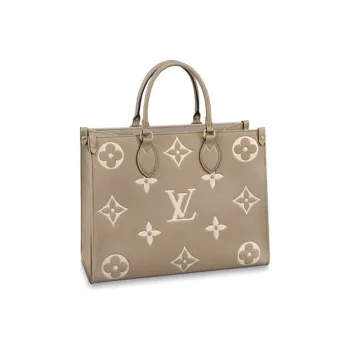 LOUIS VUITTON ONTHEGO Grained Calfskin Tote Bag Shopping Bag Shoulder Bag Handbag Medium Size Women's Elephant Gray