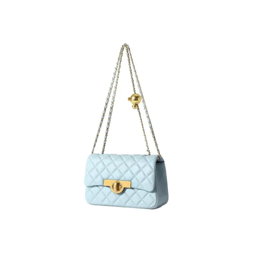 Miss Kung Lambskin Crossbody Bag Gold Small Size Women's Light Blue