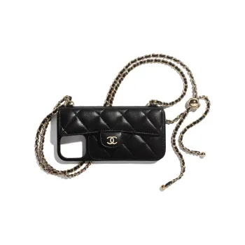 CHANEL Sheepskin 2-in-1 Wallet Phone Case Crossbody Cell Phone Pouch Women's Black