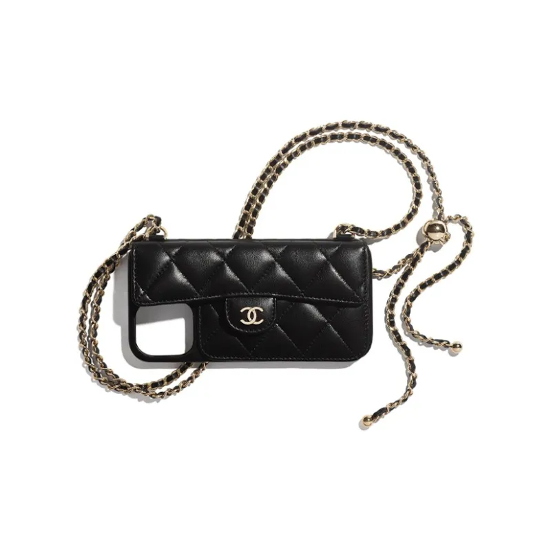 CHANEL Sheepskin 2 in 1 Wallet, Phone Case, Crossbody Cell Phone Pouch Women's Black-0