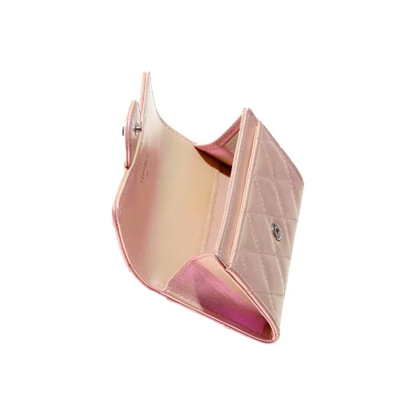 CHANEL 21K Winter Iridescent Calfskin Lip Cover Card Holder Wallet Women's Light Pink Red-1