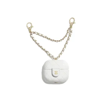 CHANEL Calfskin Clutch Earphone Case Women's White