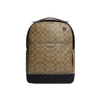 COACH Graham Canvas With Leather Backpack Large Size Men's Khaki & Black