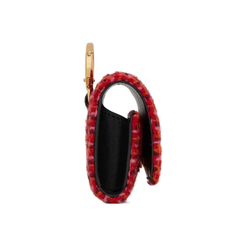 SAINT LAURENT Fabric Cow Leather Patchwork AIRPODS PRO Storage Case And Protective Sleeve Women's Red-2