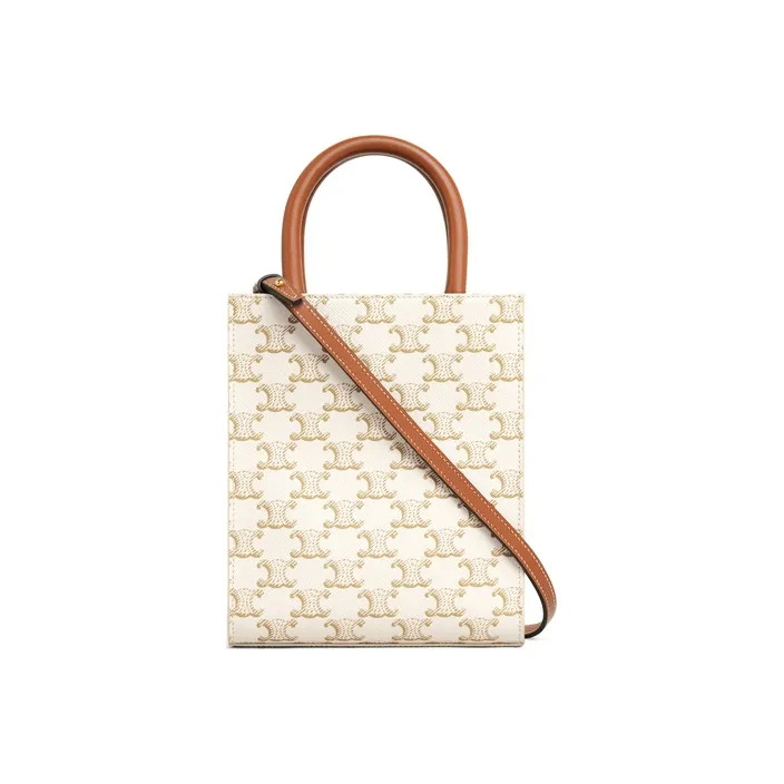 CELINE Cabas Cow Leather Handbag, Shoulder Bag, Crossbody Bag Mini Women's Candy/White-2