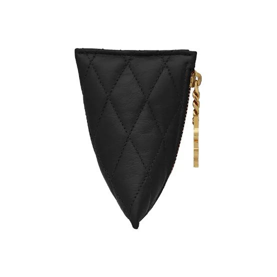 SAINT LAURENT Lambskin Charm Coin Purse Trumpets Women's Black-2