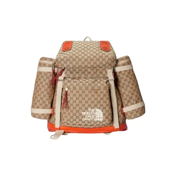 GUCCI TNF The North Face Collaboration Collection Canvas Backpack Unisex Ebony/Beige/Orange