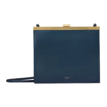 CELINE Clasp Natural Calfskin Shoulder Bag Crossbody Bag Mini Women's Dark Blue