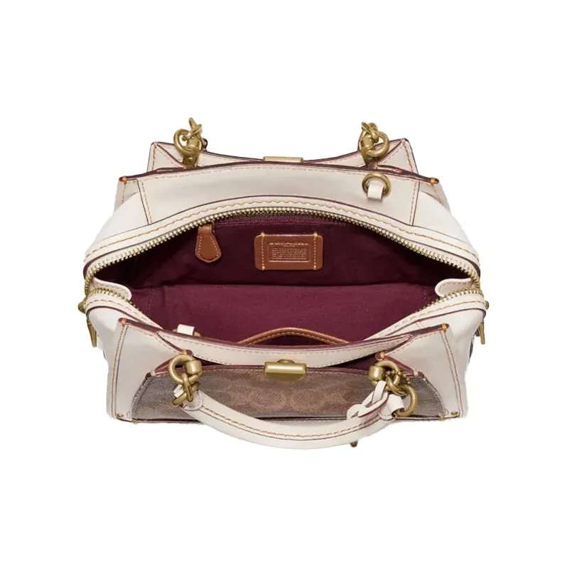 COACH Dreamer Canvas With Calfskin Portable Crossbody Bag Shoulder Bag Small Size Women's White With Light Brown-3