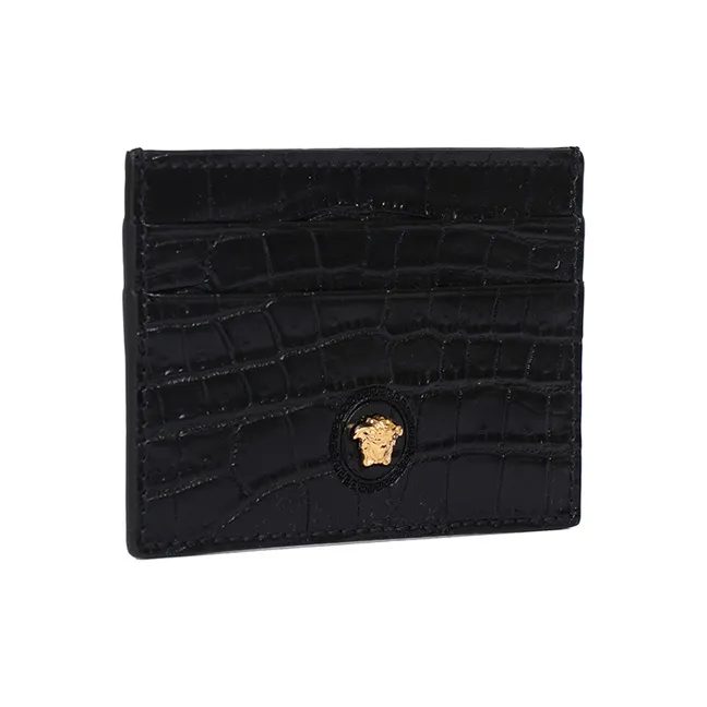 VERSACE Leather Card Holder Wallet Card Clip Regular Men's Black-1