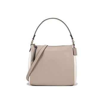 COACH Shay Pebbled Leather Travel Bag, One Shoulder Handbag Large Size Women's Milk Tea & White