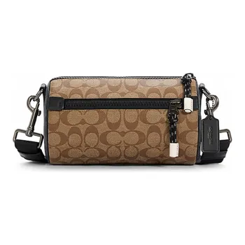 COACH Canvas Cylinder Bag Shoulder Bag Crossbody Bag Unisex Khaki Brown