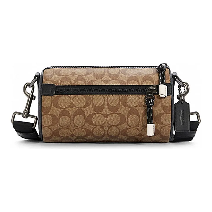 COACH Canvas Cylinder Bag Shoulder Bag Crossbody Bag Unisex Khaki Brown-0
