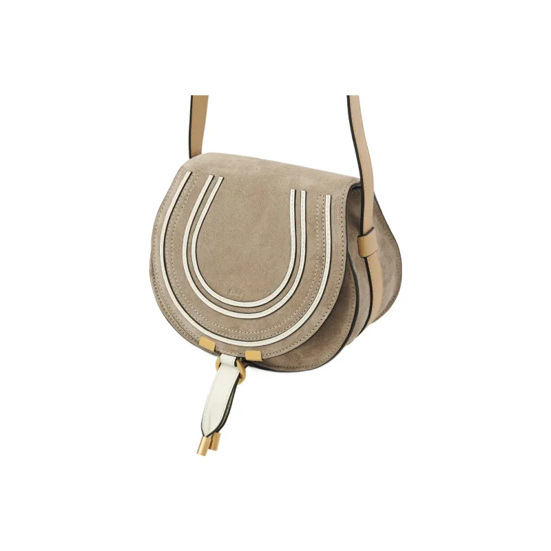 Chloe Marcie Suede Saddle Bag Shoulder Bag Crossbody Bag Small Size Women's Gray-1