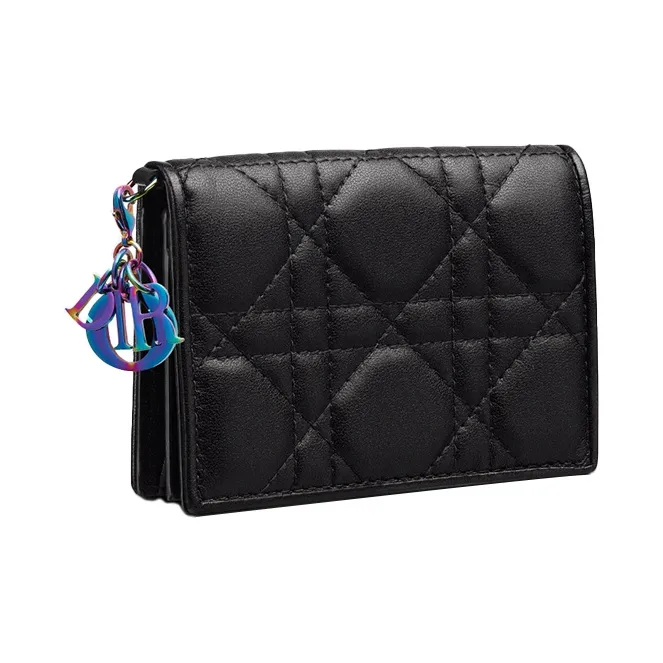 DIOR Lady Dior Sheepskin Card Clip Money Clip Card Holder Women's Black-1