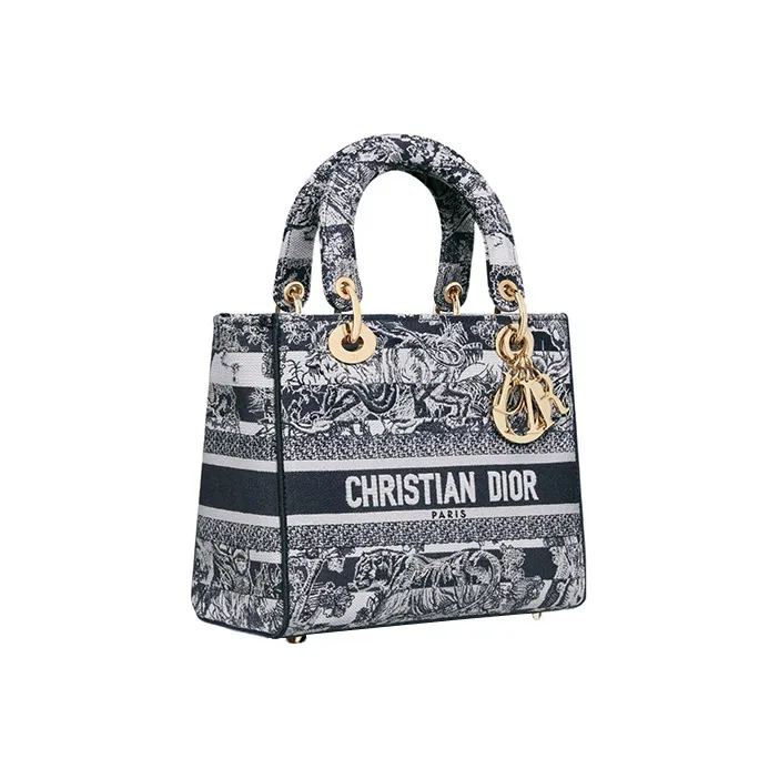DIOR Lady D Lite Embroidery Lady Dior Bag, Shoulder Bag, Crossbody Bag, Handbag Medium Size Women's Marine Blue-2