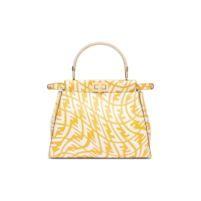 FENDI Peekaboo Calfskin Handbag, Shoulder Bag, Crossbody Bag Mini Women's Yellow-2