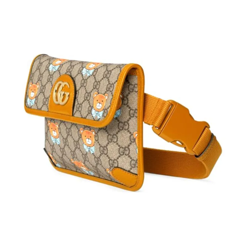 GUCCI Canvas With Leather Fanny Pack Sling Bags Small Size Unisex Ebony/Brown-1