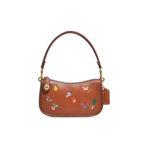 COACH Swinger Leather Shoulder Bag Crossbody Bag Handbag Medium Size Women's Brown