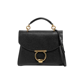 FERRAGAMO GANCINI Natural Grain Leather Handbag, Shoulder Bag Mini Women's Black
