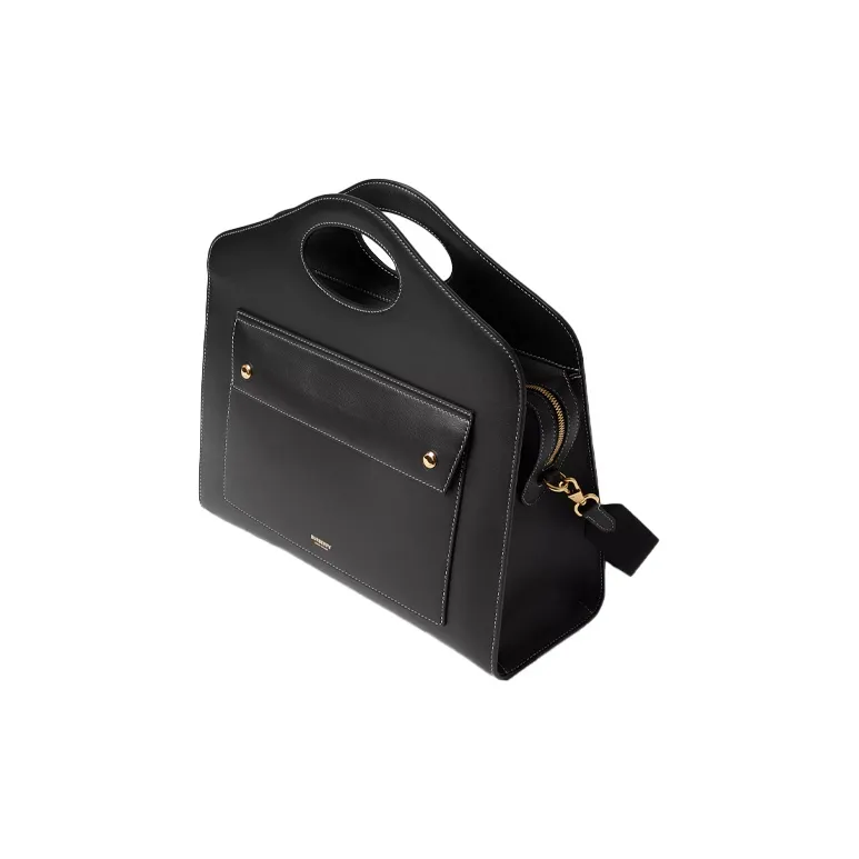 Burberry Pocket Bag Stitched Leather Tote Bag Shopping Bag Shoulder Bag Crossbody Bag Handbag Medium Size Women's Black-2
