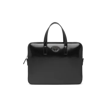 PRADA Leather Briefcases Handbags Men's Black