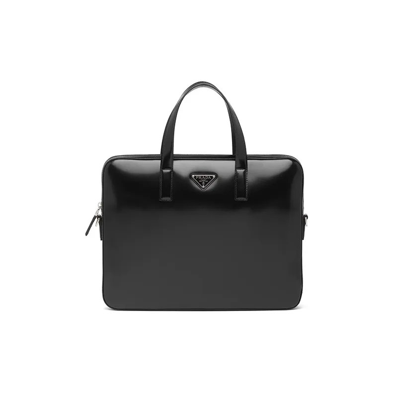 PRADA Leather Briefcases Handbags Men's Black-0