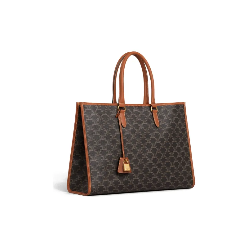 CELINE TriompheCabas Canvas With Leather Tote Bag, Shopping Bag, Shoulder Bag, Handbag Small Size Women's Tawny-1