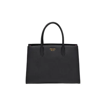 PRADA Saffiano Leather Handbag Large Size Women's Black