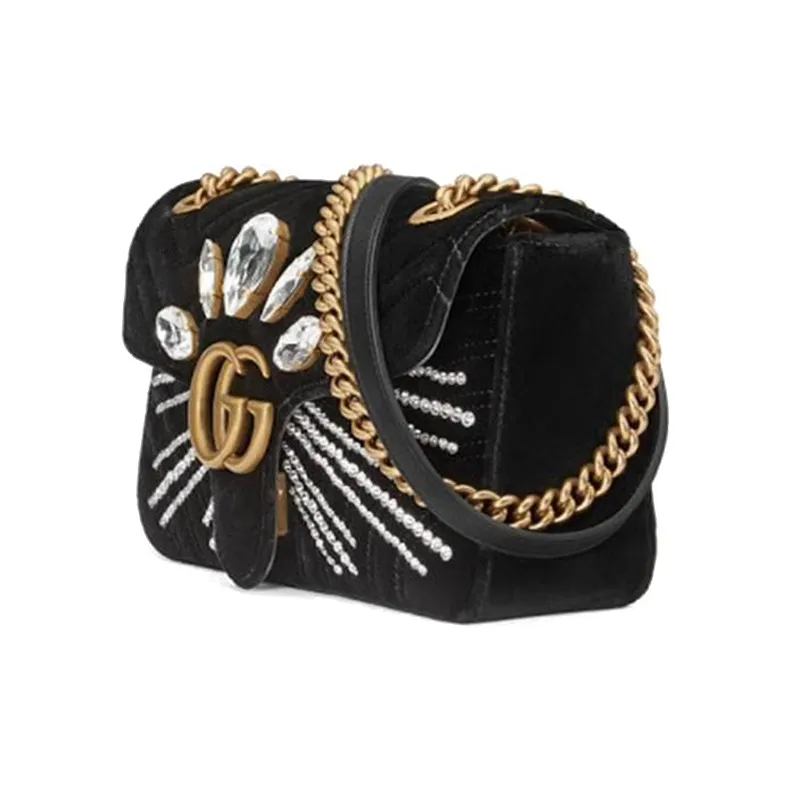 GUCCI Marmont Velvet Chain Bag Crossbody Bag Shoulder Bag Small Size Women's Black-1