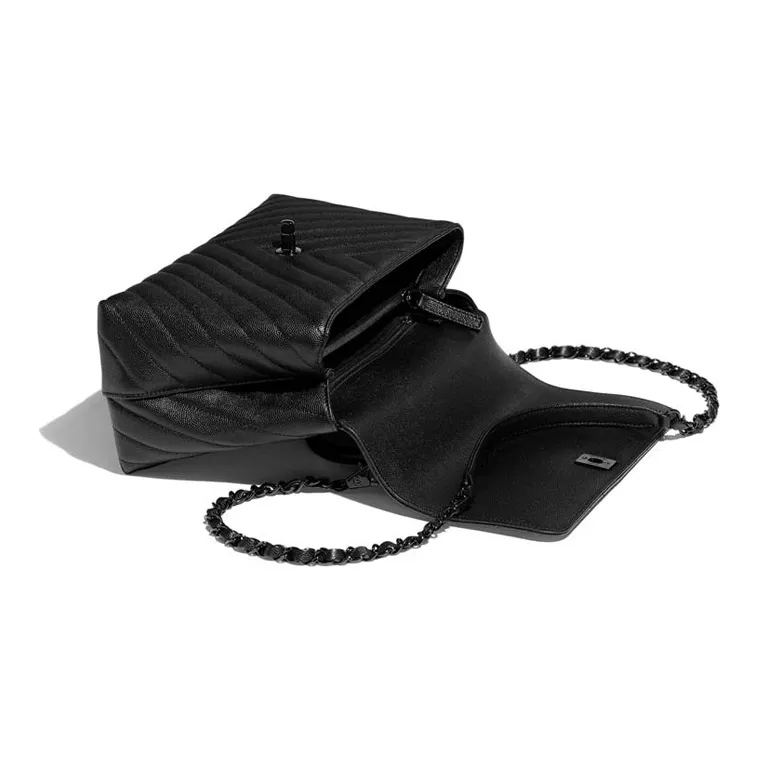 CHANEL Coco Handle Cow Leather Chain Bag, Shoulder Bag Women's Black-2