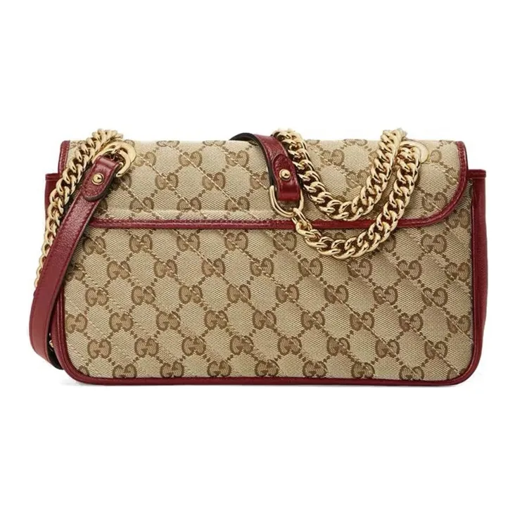 GUCCI GG Marmont Quilting Canvas With Leather Shoulder Bag, Crossbody Bag Trumpets Women's Beige-2