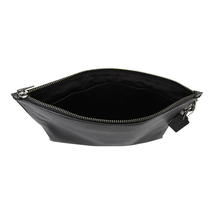 COACH Pouch Polished Pebbled Leather Wrist Bag Clutch Large Size Men's Black-5
