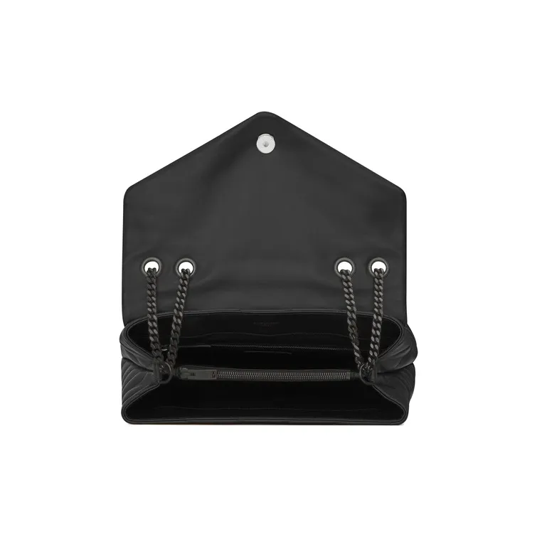 SAINT LAURENT LOULOU Quilted Leather Shoulder Bag, Crossbody Bag Medium Size Women's Black-3
