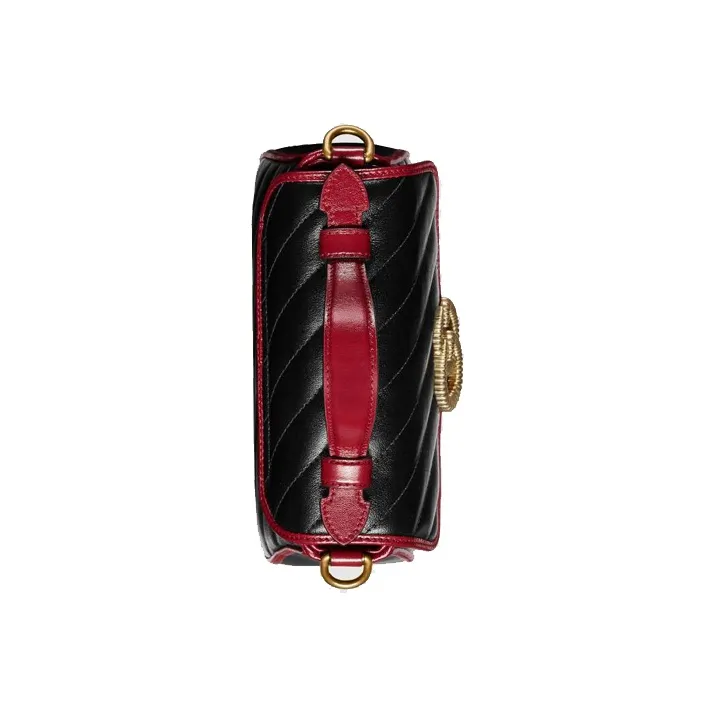 GUCCI GG Marmont Leather Messenger Bag Portable Crossbody Bag Shoulder Bag Mini Women's Black/Red-4