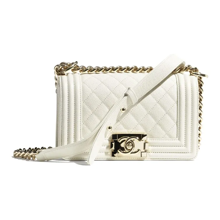 CHANEL Leboy Grain Embossed Calfskin Metal Handbag, Shoulder Bag, Crossbody Bag Trumpets Women's White-0