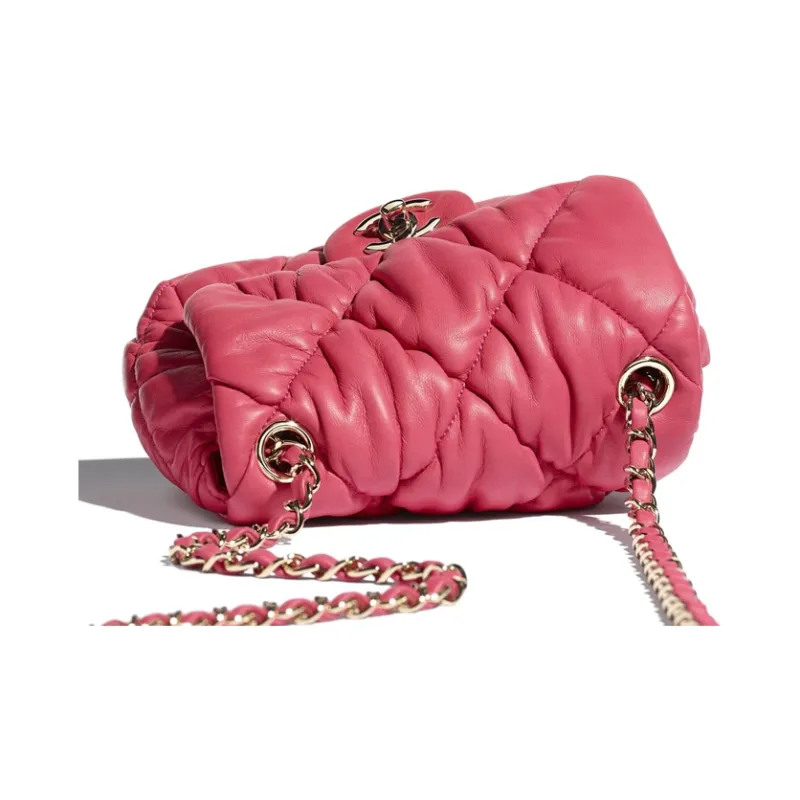CHANEL Calfskin Flap Bag, Cream Puff Bag, Shoulder Bag Women's Pink-3