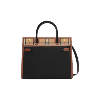 Burberry Vintage Cotton With Cow Leather Shoulder Bag Crossbody Bag Handbags Small Size Women's Black