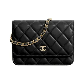 CHANEL WOC Lambskin Chain Wallet, Shoulder Bag, Crossbody Bag Mini Women's Black