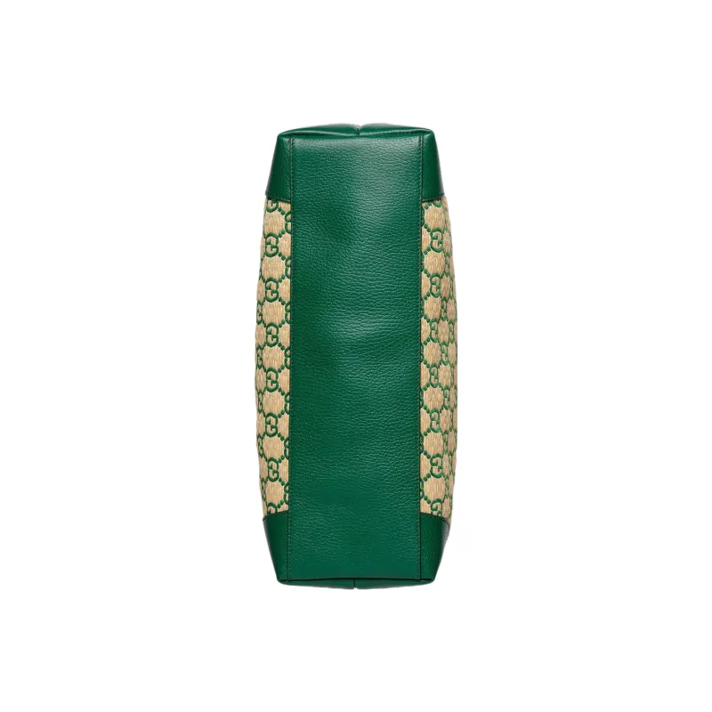 GUCCI Ophidia Straw Woven With Leather One Shoulder Handbags Women's Emerald Green/Apricot Cream-3