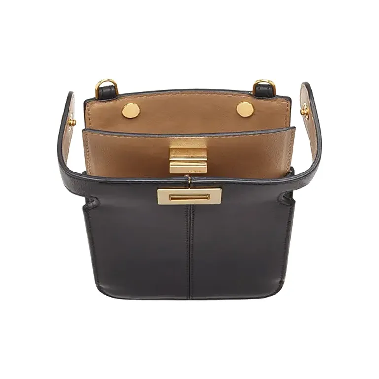FENDI Peekaboo Leather Shoulder Bag, Crossbody Bag, Cell Phone Pouch Unisex Black-2